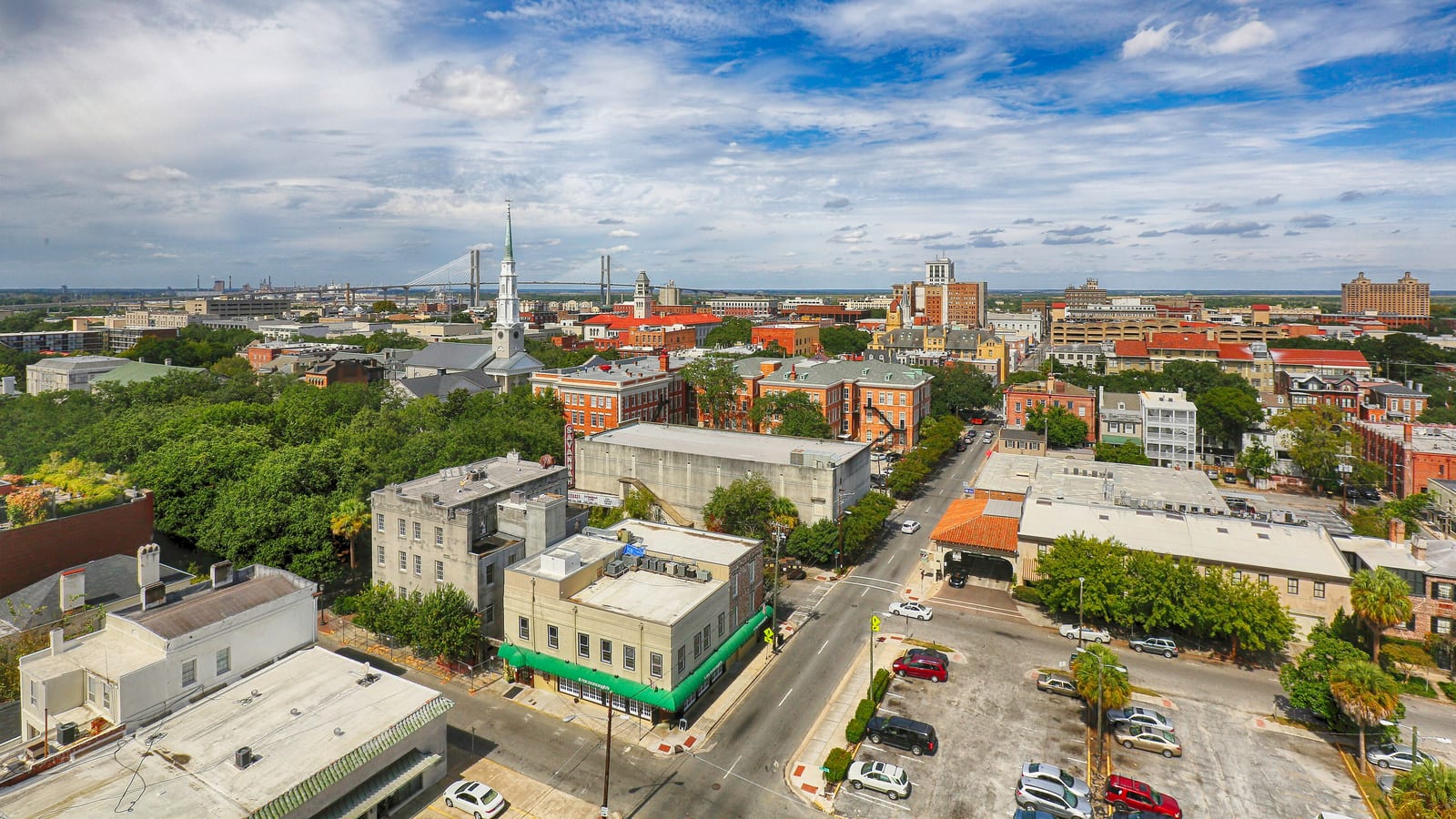 Aerial view over Savannah's historic district, Georgia