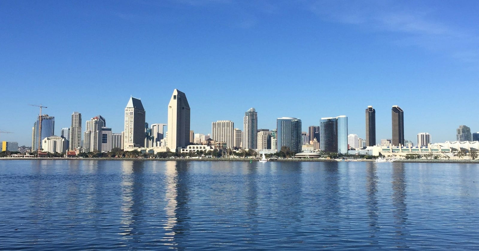 Downtown San Diego skyline across San Diego Bay from Coronado, California