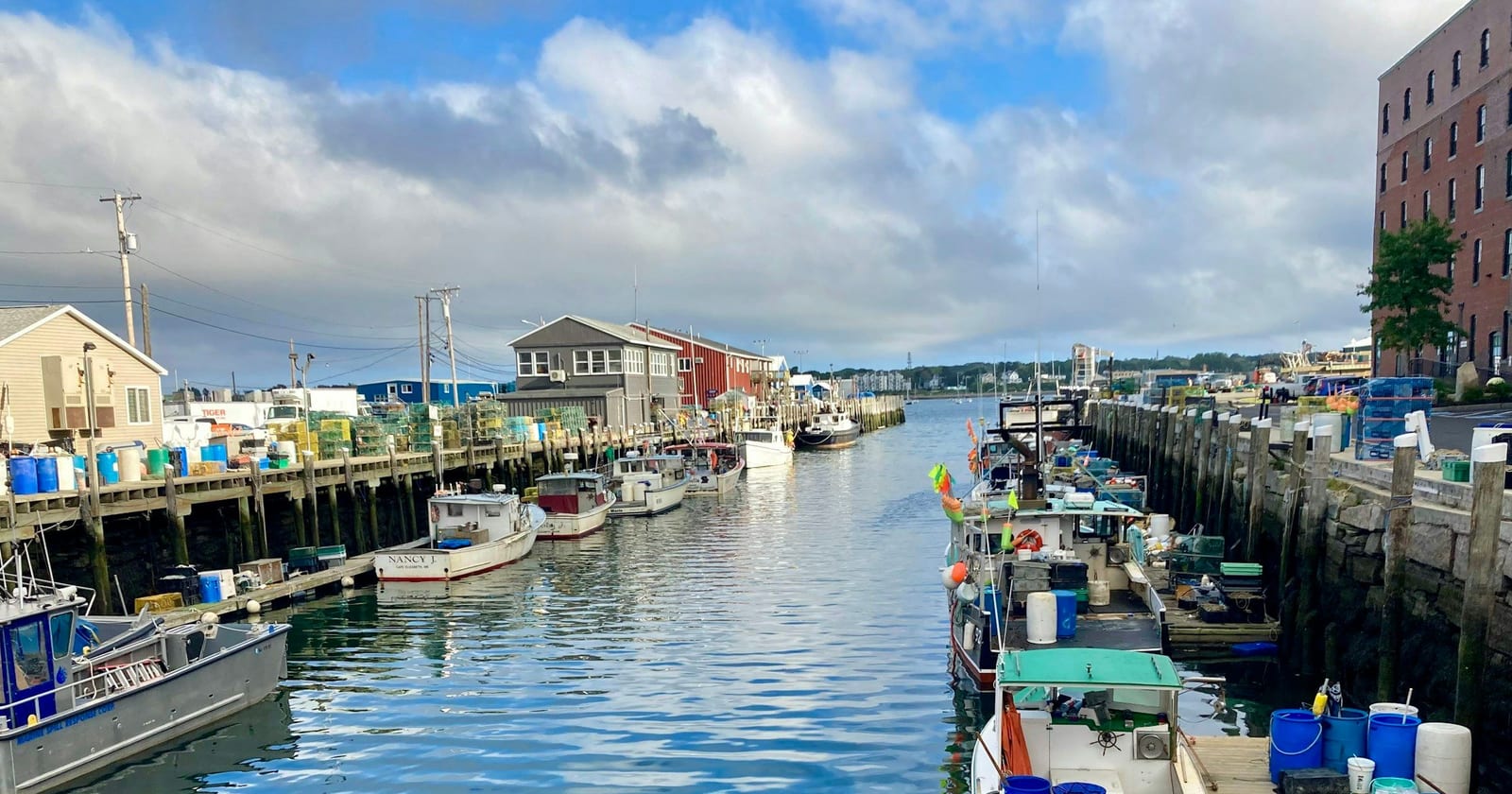 Lobster boats along a working waterfront wharf, Portland, Maine