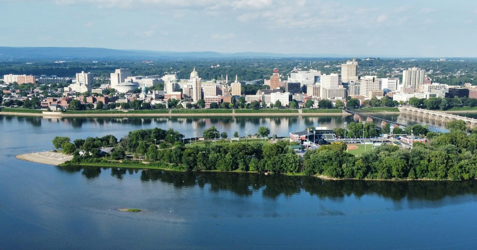 Harrisburg skyline and City Island across the Susquehanna River, Pennsylvania